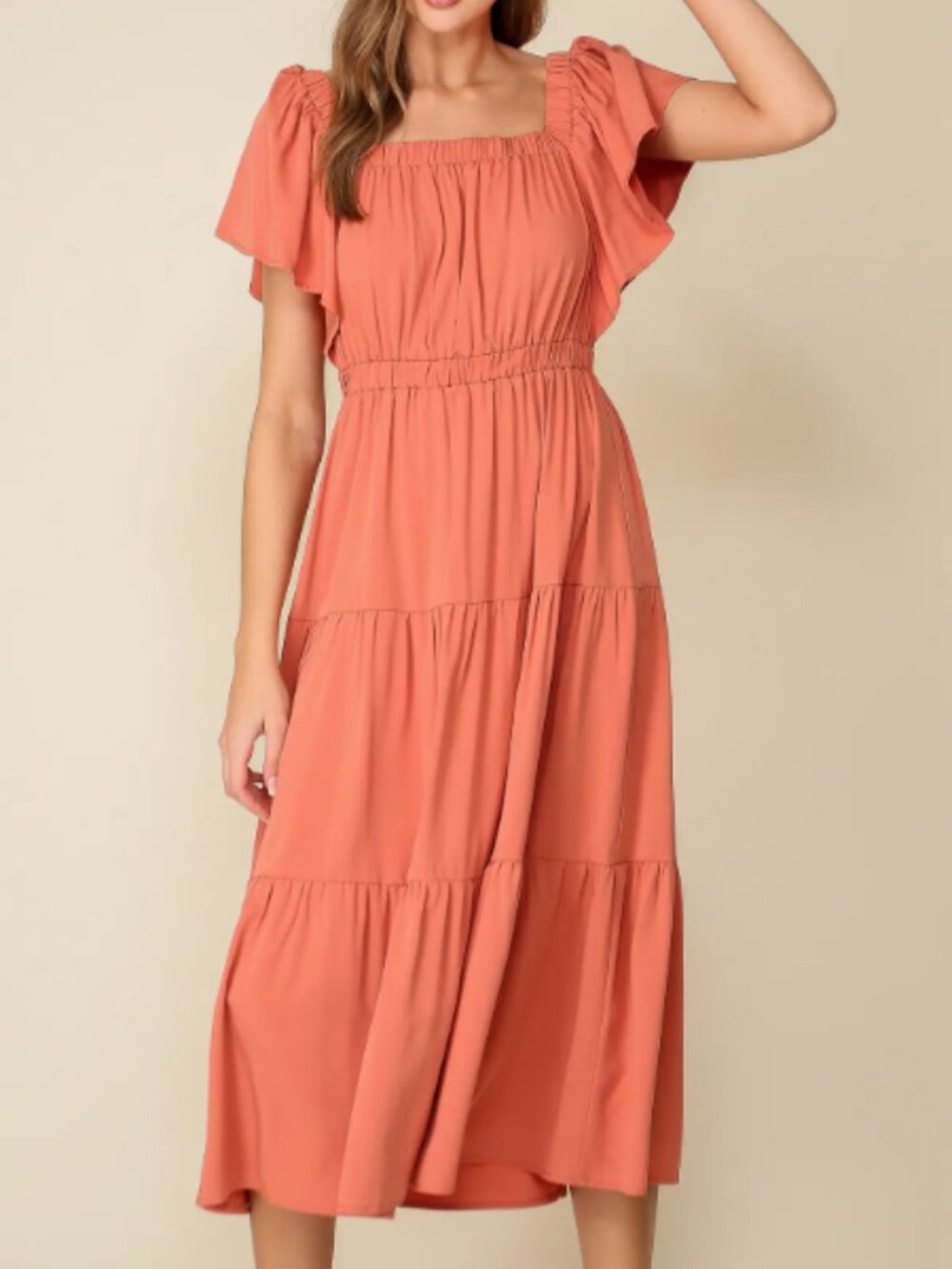 Ruffled Short Sleeve Midi Dress